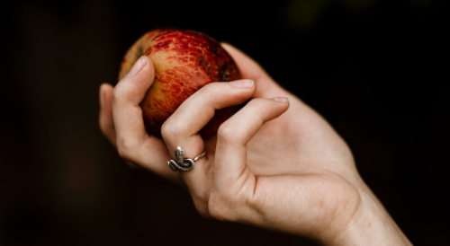 una mano de mujer aguantando una manzana